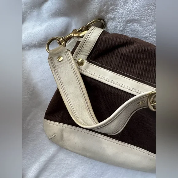 Coach Legacy Stripe Parchment/Brown Slim Flap Ali Turnlock Shoulder Bag $378 - Picture 10 of 16